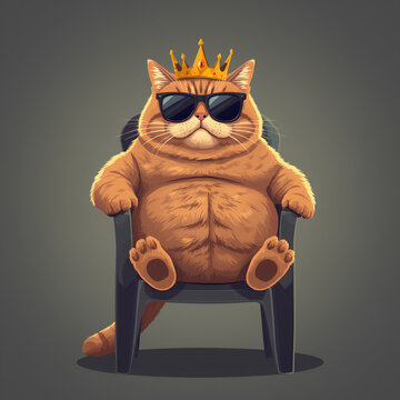  King cat sitting on a chair in funny meme