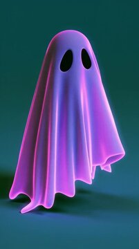 Cute neon pink 3D CGI ghost floating and swaying on teal background