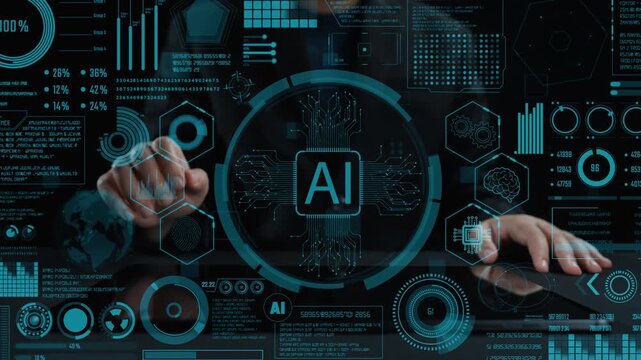 Explore an advanced AI data visualization featuring intricate graphics and metrics on a sleek dark background, embodying the forefront of technology and innovation. Cipher