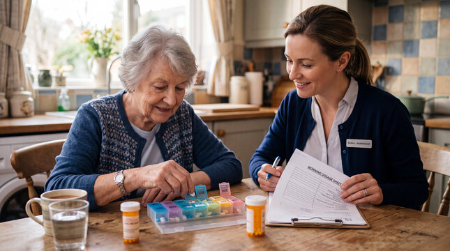 Senior Woman Managing Medication with Clinician
