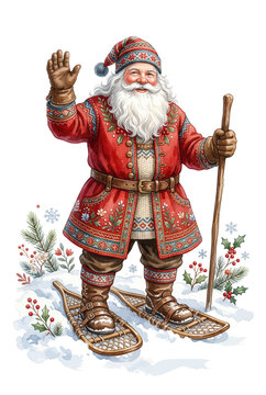  Santa Wearing Traditional Wooden Snowshoes.svg