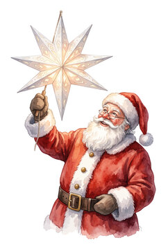 Santa Holding Hanging Paper Star Lantern Vignette.svg