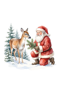 Santa Feeding Pine Sprigs to Fawn Vignette.svg