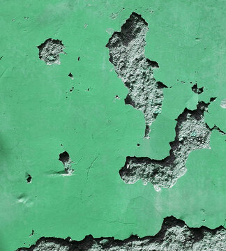 Weathered Green Wall with Peeling Paint and Chipped Plaster