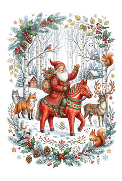 Grand Nordic Folk Art & Winter Botanical Santa Panorama Vignette.svg