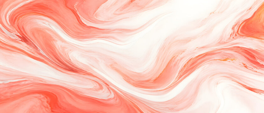 鮮やかなコーラルの液体マーブルが優雅に渦を描く背景 / Vivid Coral Liquid Marble Swirl Background