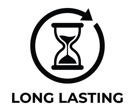 Long lasting icon with hourglass and circular arrow