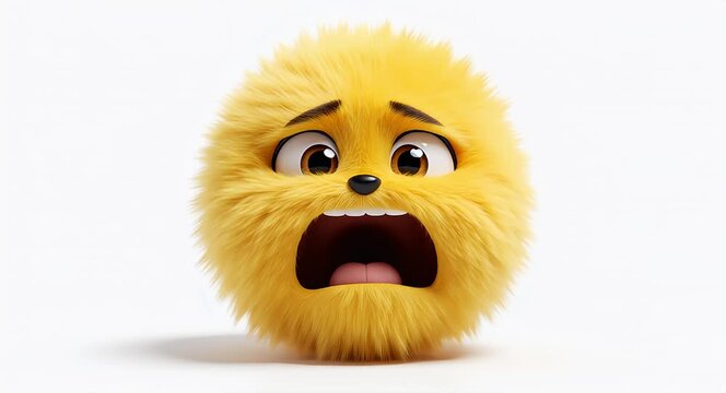 Scared Yellow Fluffy Character 3D Illustration with Shocked Expression isolated on White Background