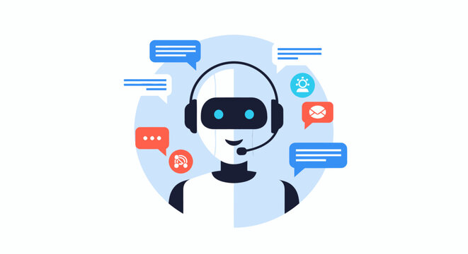 Artificial Intelligence Customer Support Bot with Chat Bubbles for Online Business Communication and Digital Service