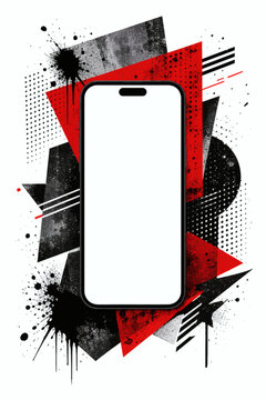 Contemporary Smartphone Blank Screen Mockup Framed by Dynamic Abstract Geometric Shapes and Grunge Elements
