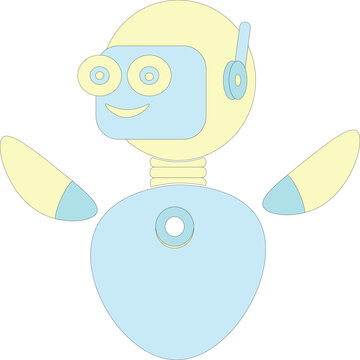 Cute smiling cartoon robot character illustration in pastel colors isolated on white background