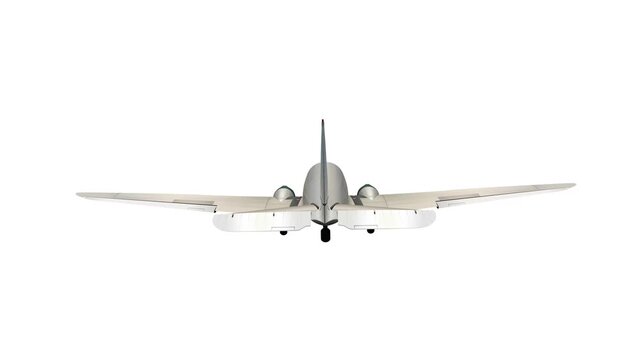 Vintage Propeller Plane Releasing Cargo Objects Against White Background