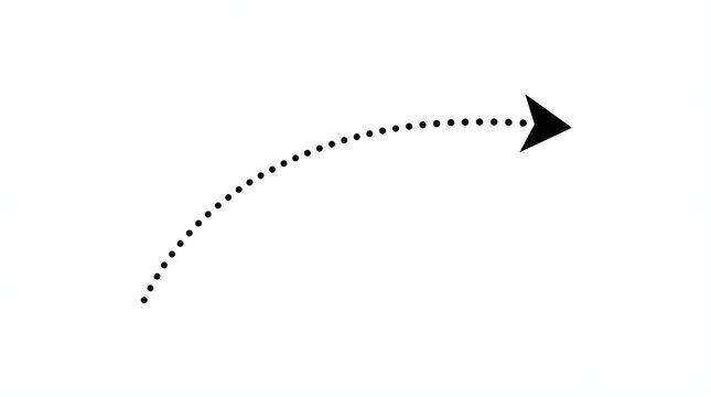 Dynamic arrow icon with curved dashed line for digital interfaces and navigation symbols in minimal style