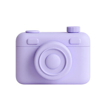 Minimalist purple toy camera isolated on white background for creative photography concepts