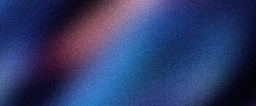 Abstract blue background with soft light leaks and grainy texture. Dark navy gradient backdrop with purple and pink highlights. Cinematic blurry wallpaper for creative digital design projects.