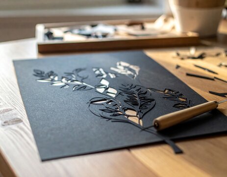 Intricate Botanical Paper Cutting Art in Progress
