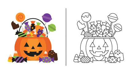Fototapeta premium Halloween Candy Basket Pumpkin Isolated Vector Illustration