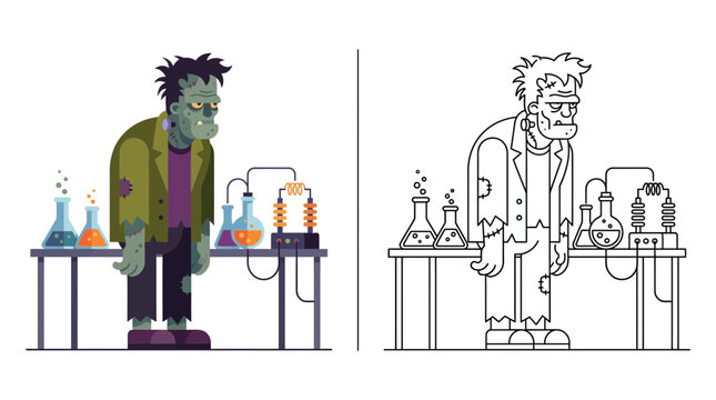 Frankenstein's Monster Laboratory Cartoon Vector Art Isolated