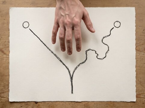Hand over paper with a choice between simple and complex paths