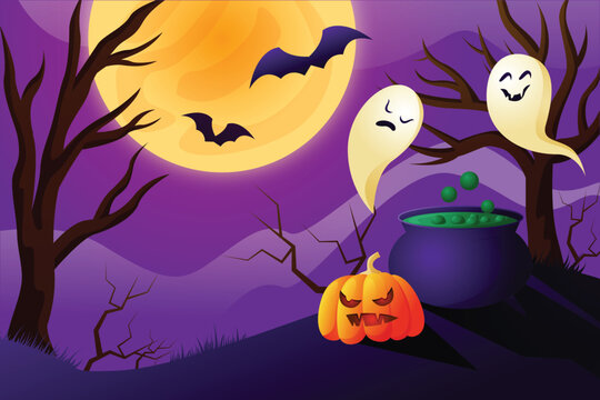 Halloween Ghost and Pumpkin Illustration
