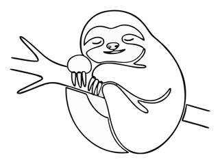 Fototapeta premium Three toed sloth sleeping front view line art vector.... Generative AI