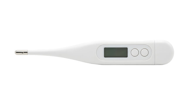 Digital thermometer medical device for measuring body temperature on transparent background