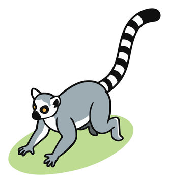 Ring-Tailed Lemur Running Vector Illustration. Generative AI