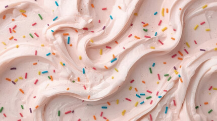 Fototapeta na wymiar Whipped cream dessert with colorful sprinkles creating festive sweet texture