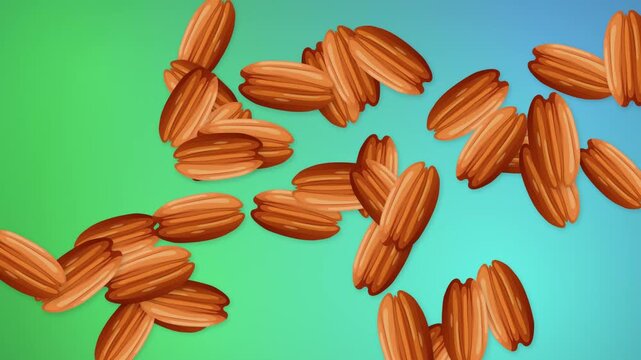 Pecan Nuts Falling and Bouncing on a Vibrant Gradient Background