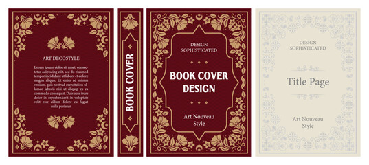 Obraz premium Classic vintage book cover, title page, spine design with Art Deco, Baroque, Art Nouveau and Victorian ornaments. Elegant decorative frame, retro style for publications, posters and artistic layouts.