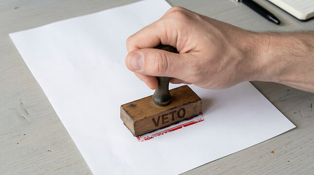 A business professional holding a wooden tool to mark official paperwork on an office desk