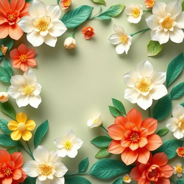 Horizontal floral background with abstract white paper flowers, delicate, elegant