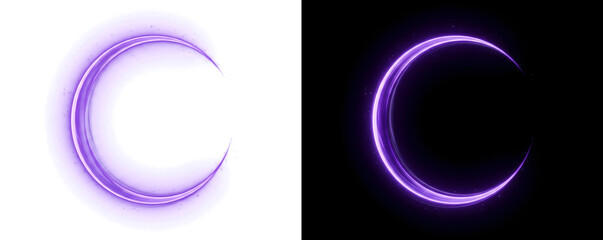 Glowing purple circle ring of light with smooth curved energy arc ideal for technology and futuristic frame design projects featuring PNG, Transparent and Black Background Versions © Crafter