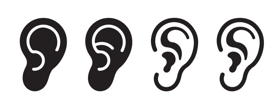 Human ear shapes collection depicting different anatomical representations as black silhouettes on grid.