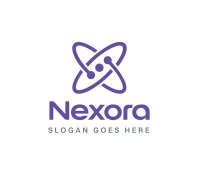 Modern Science Technology Atom Logo and Icon for Physics, Chemistry, Biotechnology, Nanotechnology, Research, Laboratory, Engineering, Healthcare, Education and Innovative Business Branding