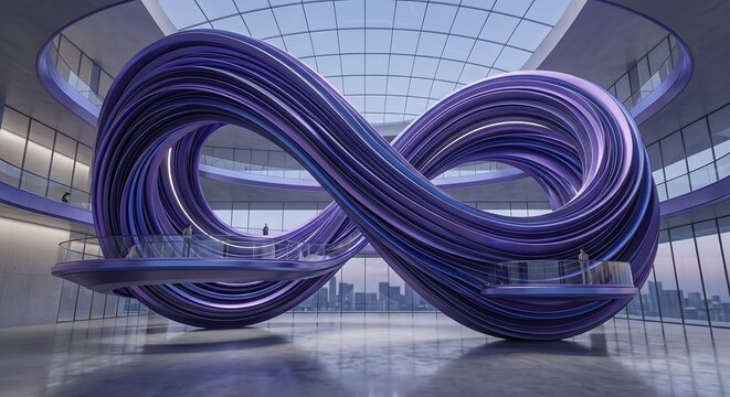 Modern interior featuring a stunning parametric fluid ribbon architecture design shaped like an infinity loop