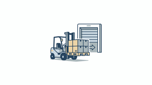 Clean of Forklift Transporting Pallets Towards Digital Document on Tablet Device with high quality professional line art symbols for modern creative design and digital branding projects