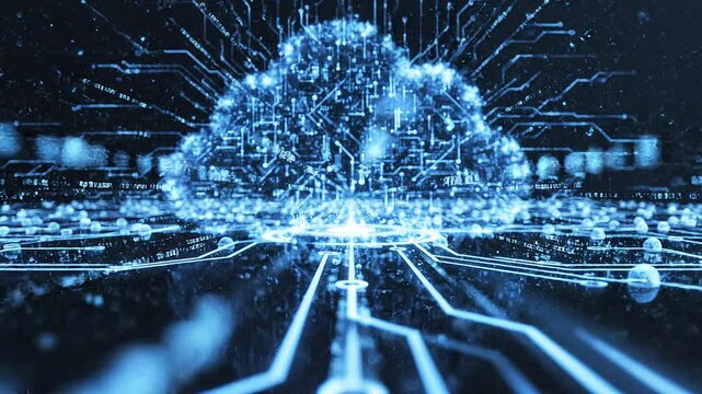 A cloud computing technology concept illustrates the delivery of computing services over the internet, enabling flexible resources, scalable solutions, enhanced collaboration for users and businesses.