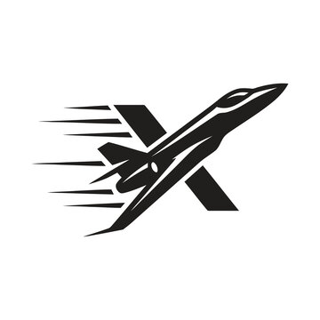 Military fighter jet letter X fast speed logo