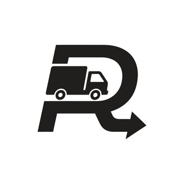 Letter R arrow truck express delivery service logo