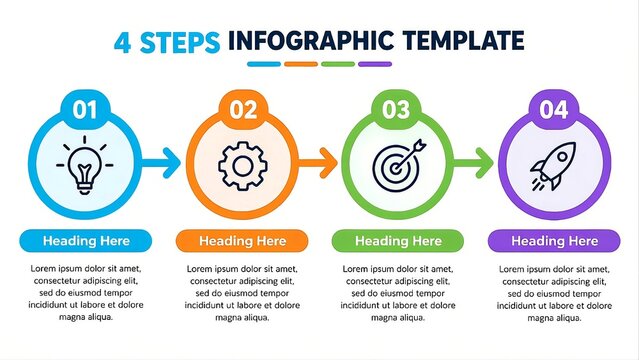 Modern 4 steps infographic process template with colorful business workflow icons.
