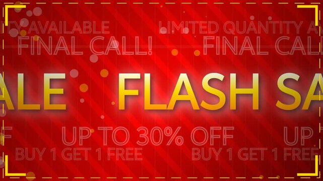 Animated golden Flash Sale promotional text with discount offers on red background