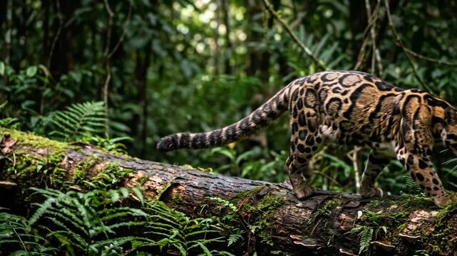 Clouded leopard walk on tree