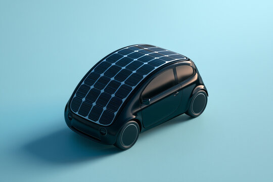 Cute Futuristic 3D Electric Car with Curved Solar Roof
