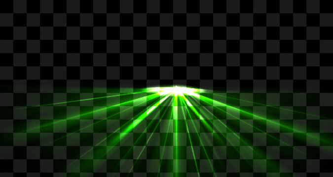Neon green laser beam light ray isolated png transparent background with glowing flare and sparkle