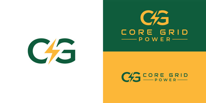 A minimalist monogram logo featuring a yellow lightning bolt icon integrated between dark green letters to represent the brand identity of an industrial generator hire and power supply company.