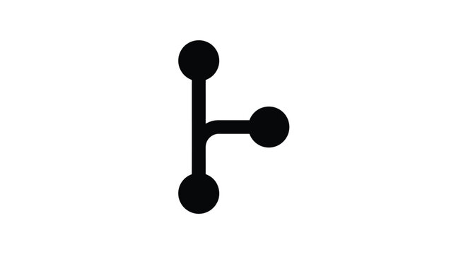 Black git fork branch icon representing software development source code version control system on white background