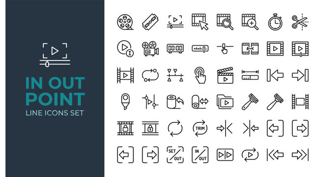 Professional Video Editing Line Icon Set for Multimedia Production and Digital Film Timeline Management