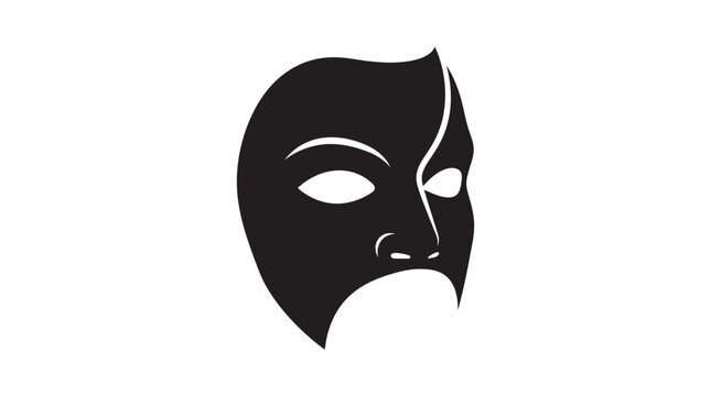 Minimalist black and white phantom opera mask silhouette graphic design isolated on solid white background