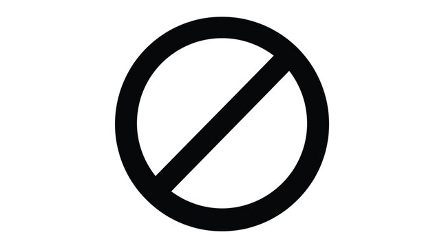 Simple black circle with diagonal line indicating prohibition isolated on clean white background for digital designs